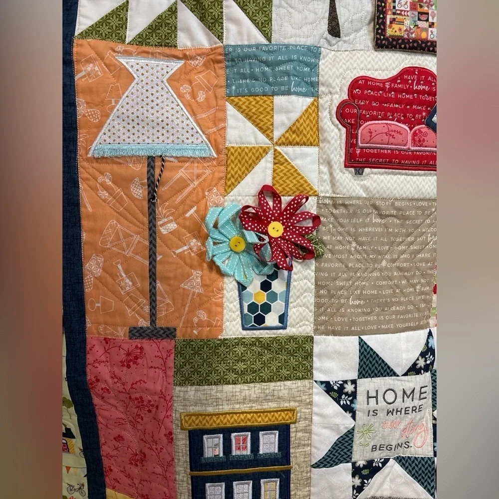 NEW HANDMADE QUILT 42”x58” WITH 3D DETAILS VERY HOMEY BEAUTIFUL WALL HANGING
